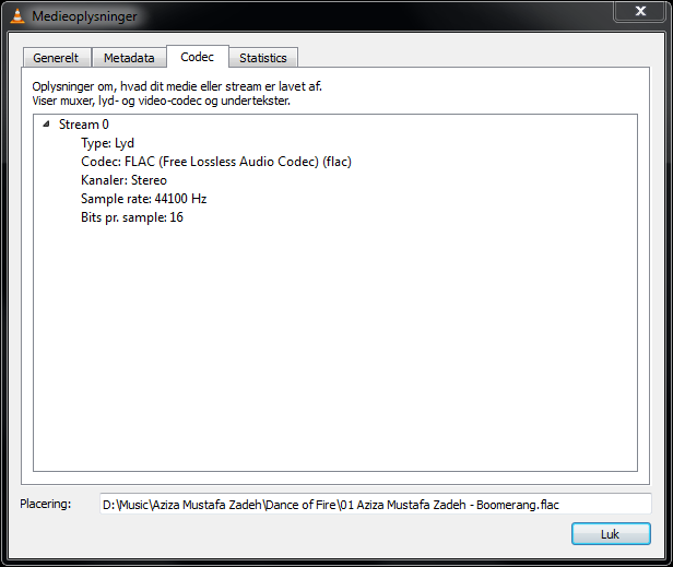 Dump af flac format from VLC. Sorry about the text being in danish